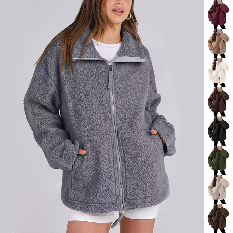 Cozy Teddy Fleece Jacket with Pockets