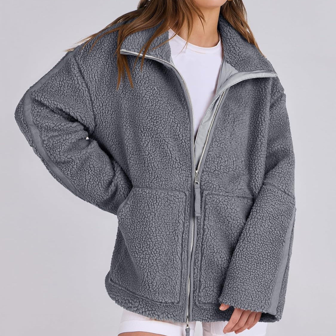 Cozy Teddy Fleece Jacket with Pockets