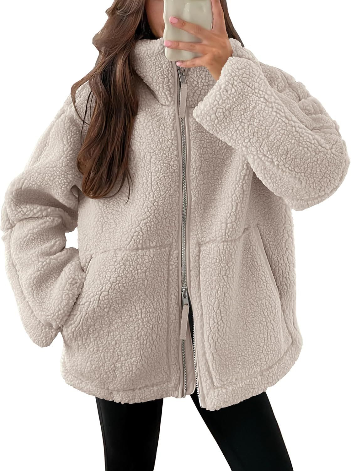 Cozy Teddy Fleece Jacket with Pockets