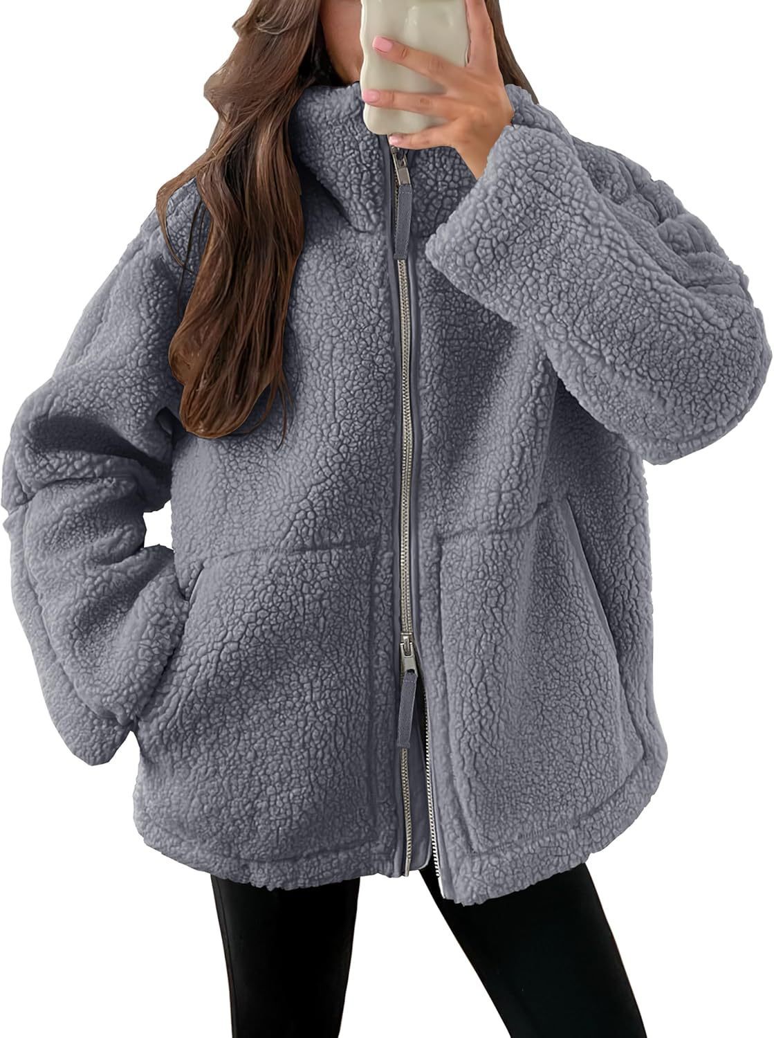 Cozy Teddy Fleece Jacket with Pockets