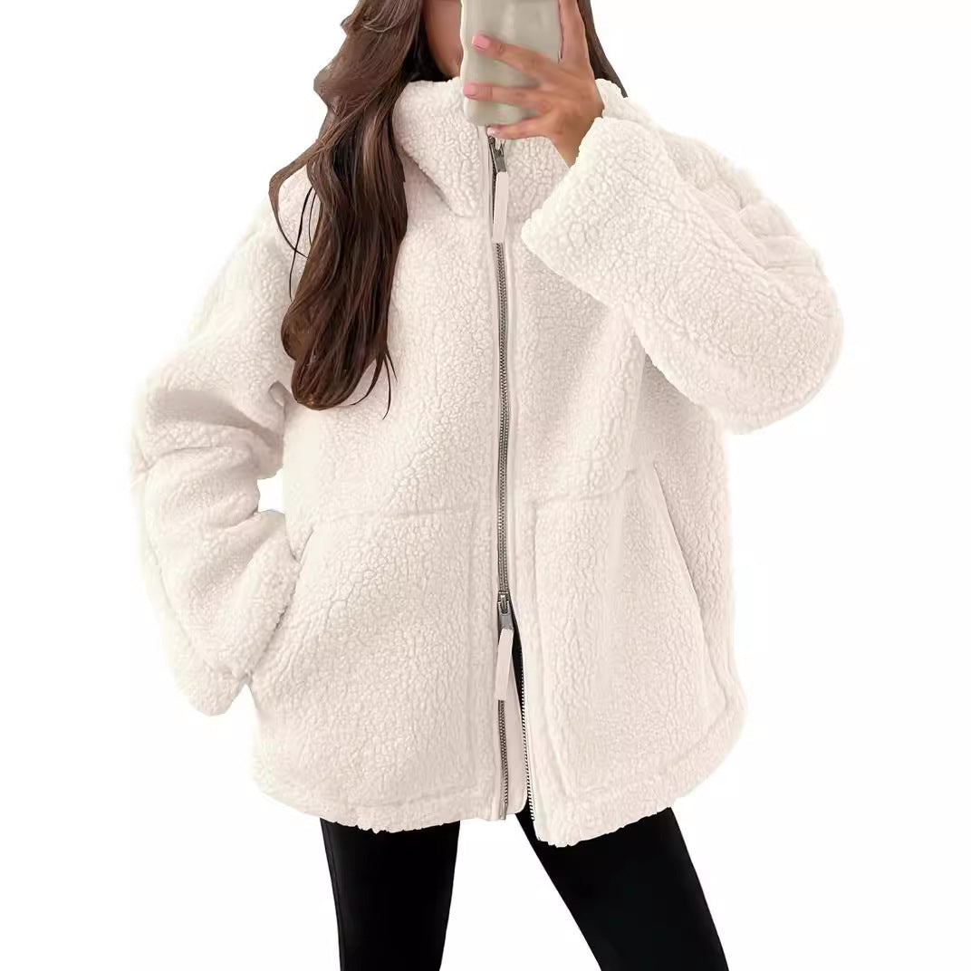 Cozy Teddy Fleece Jacket with Pockets