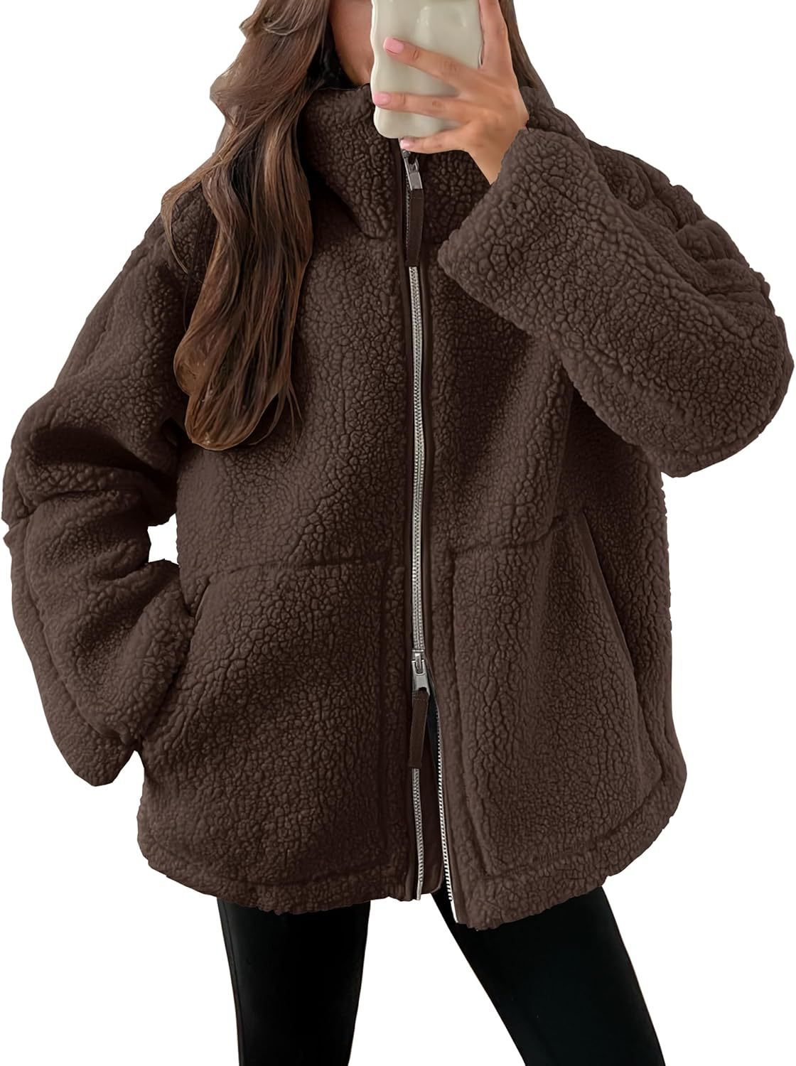Cozy Teddy Fleece Jacket with Pockets