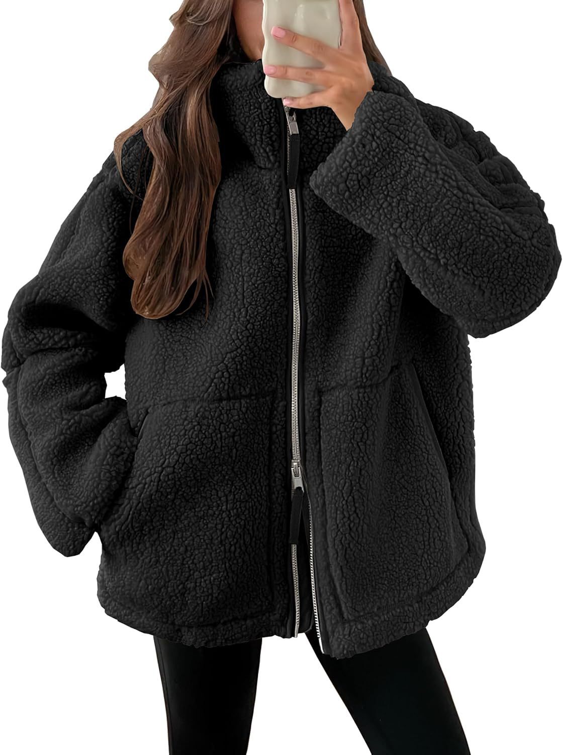 Cozy Teddy Fleece Jacket with Pockets