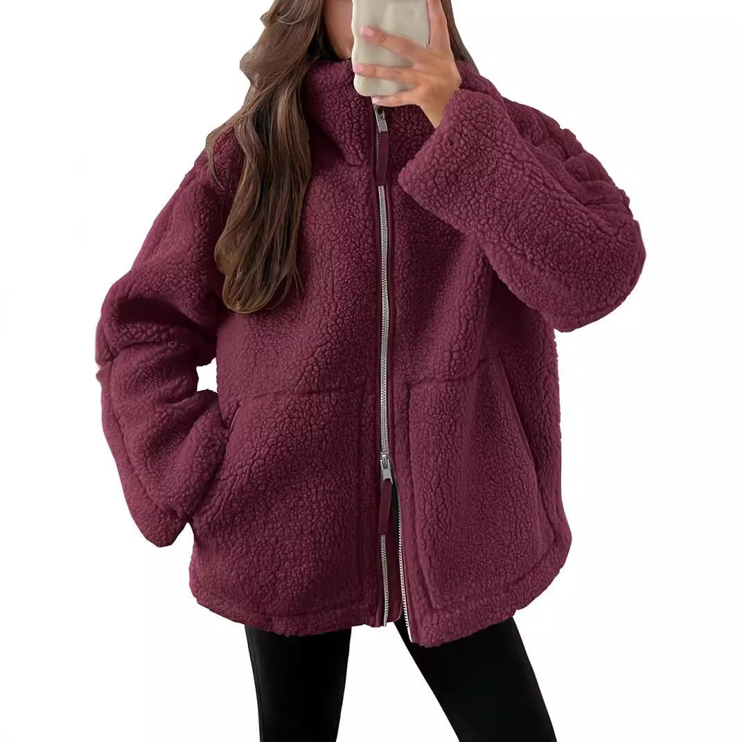 Cozy Teddy Fleece Jacket with Pockets