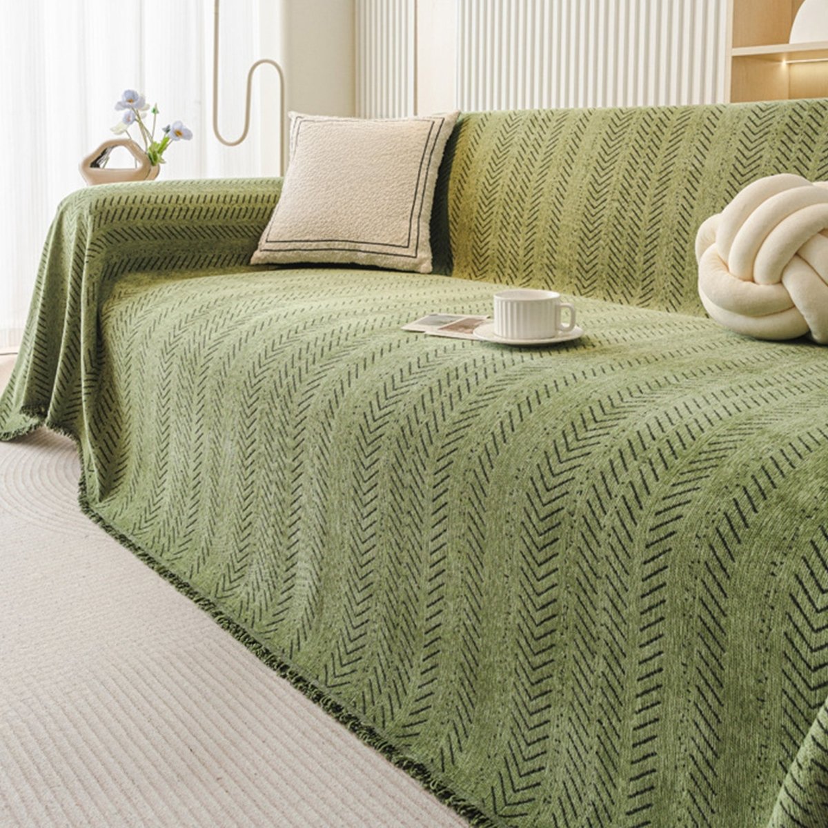 Scratch-Resistant Chenille Sofa Cover with Modern Herringbone Pattern