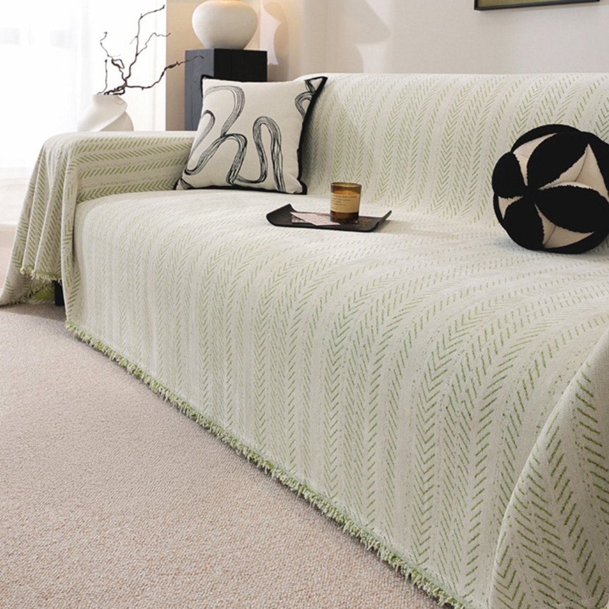 Scratch-Resistant Chenille Sofa Cover with Modern Herringbone Pattern