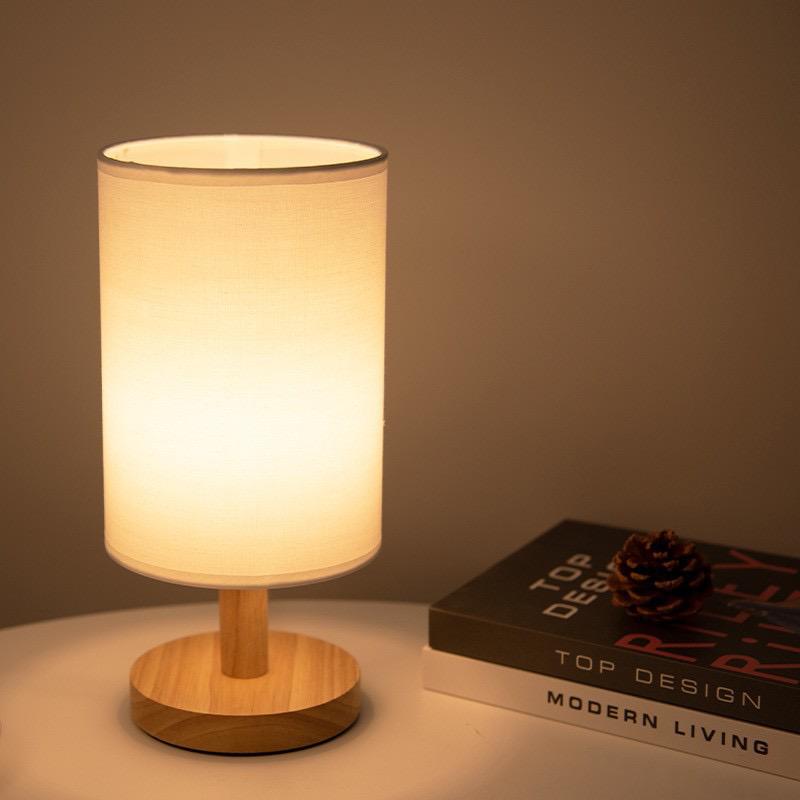 Natural Wood Dimmable Table Lamp with Fabric Shade