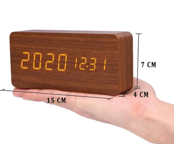Minimalist LED Wooden Clock with Adjustable Brightness