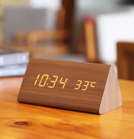 Minimalist LED Wooden Clock with Adjustable Brightness