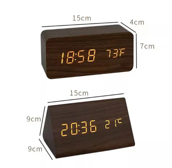 Minimalist LED Wooden Clock with Adjustable Brightness