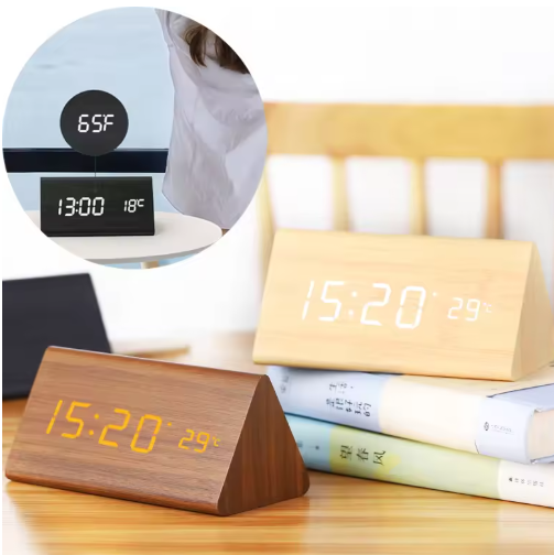 Minimalist LED Wooden Clock with Adjustable Brightness
