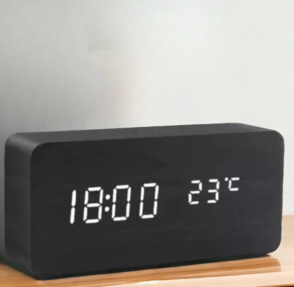 Minimalist LED Wooden Clock with Adjustable Brightness