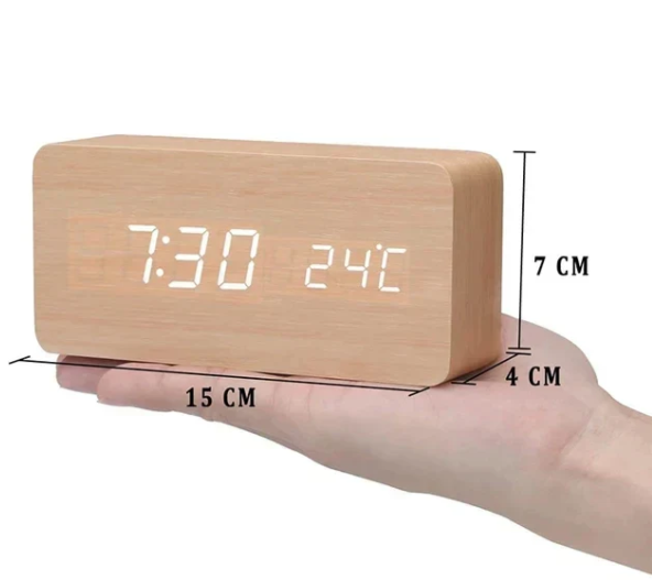 Minimalist LED Wooden Clock with Adjustable Brightness