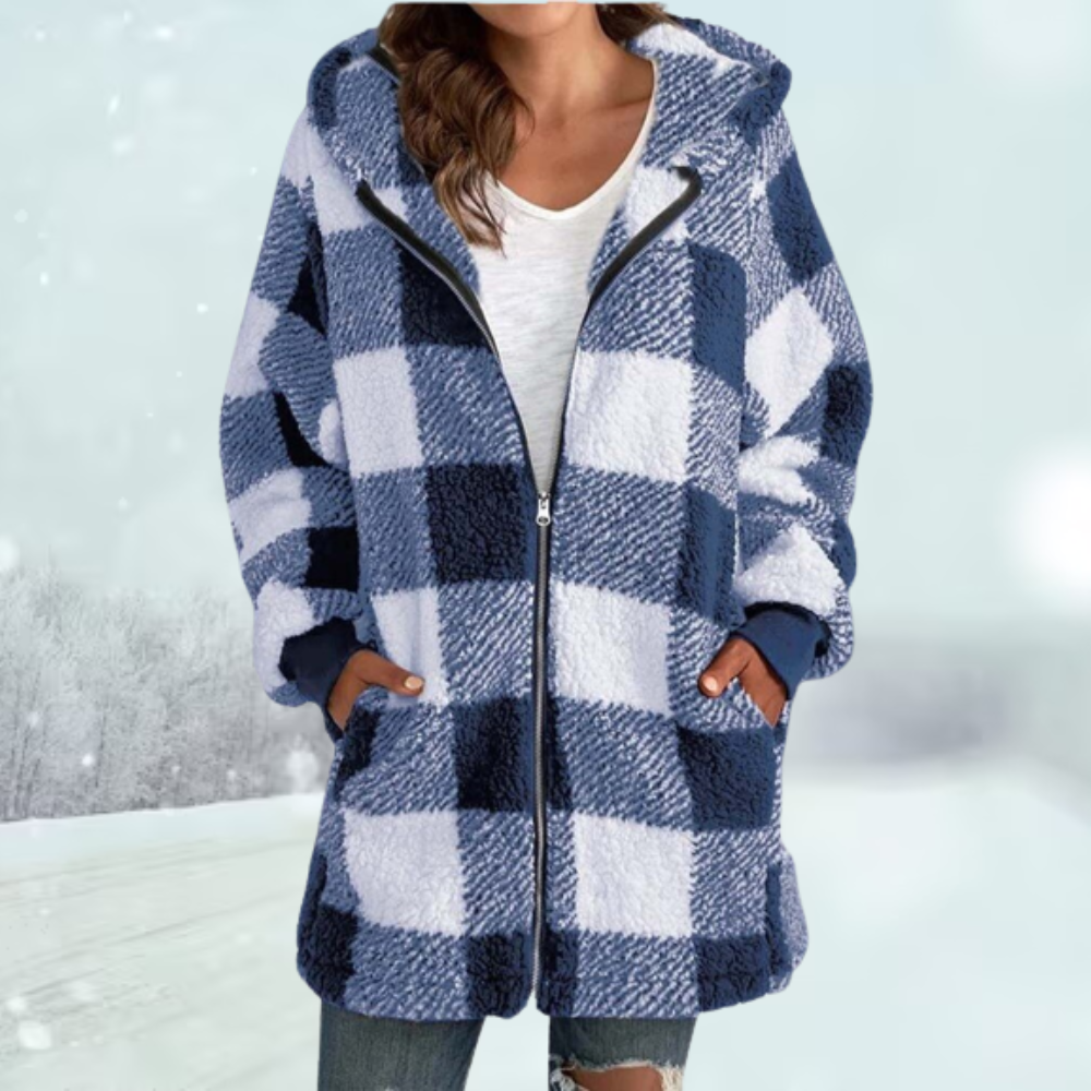 Checked Winter Jacket with Hood for Women