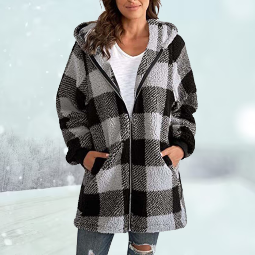 Checked Winter Jacket with Hood for Women