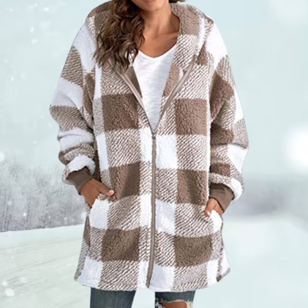 Checked Winter Jacket with Hood for Women