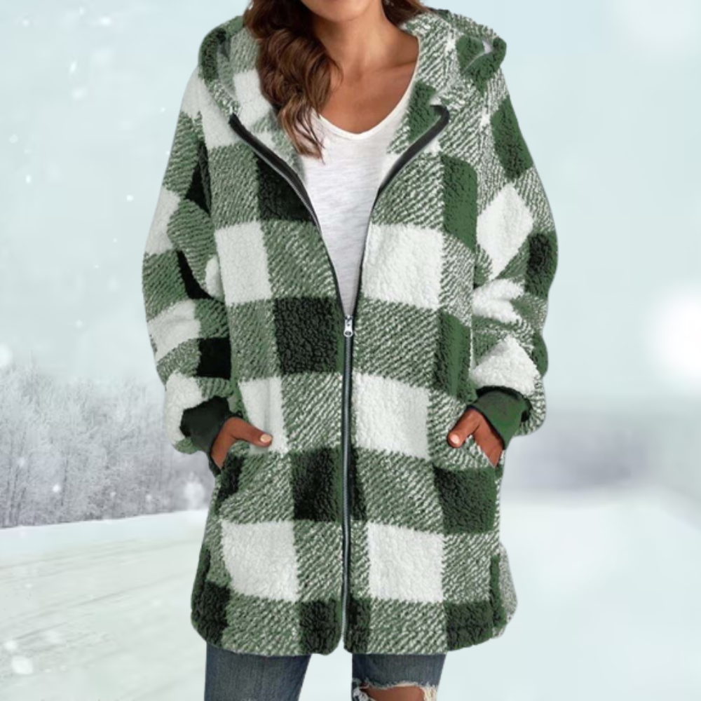 Checked Winter Jacket with Hood for Women