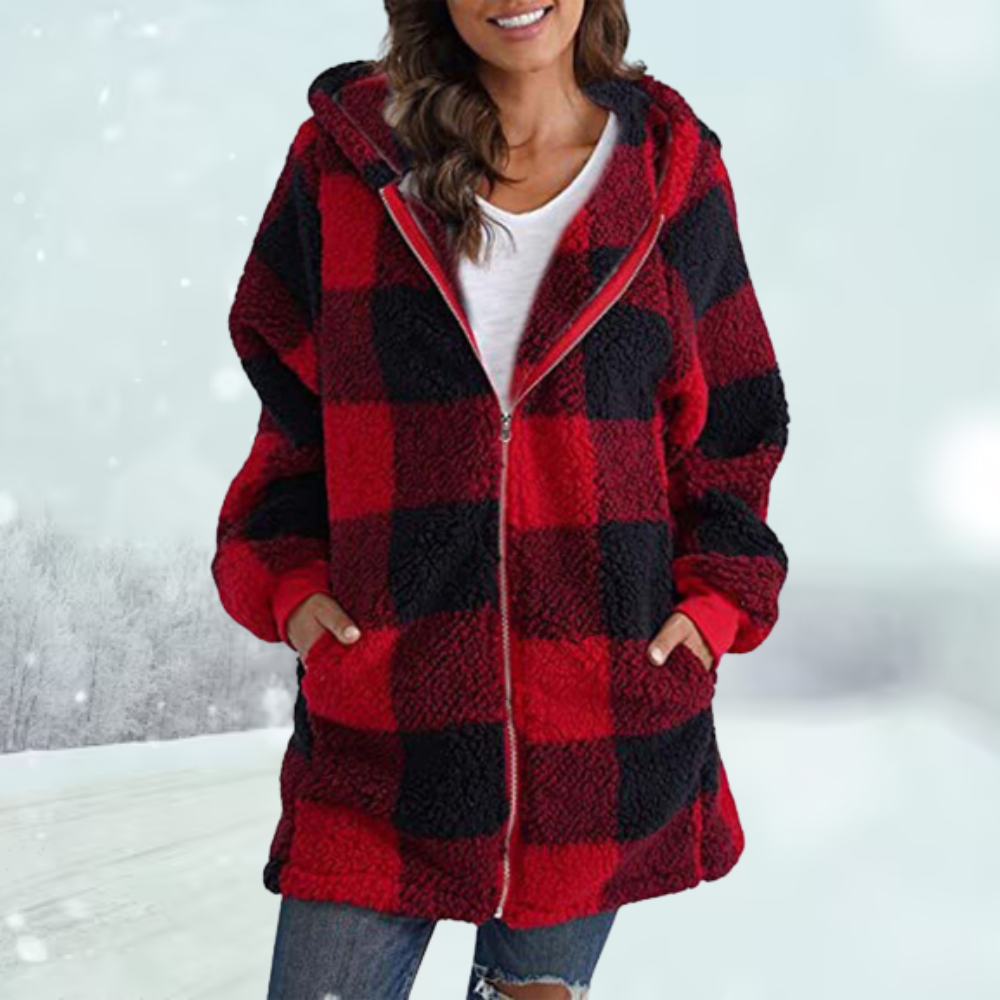 Checked Winter Jacket with Hood for Women