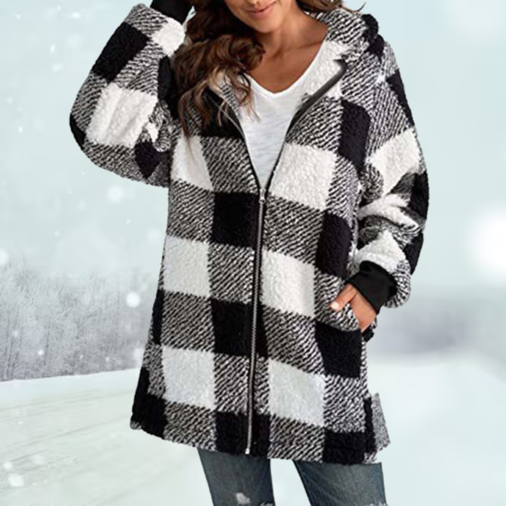 Checked Winter Jacket with Hood for Women