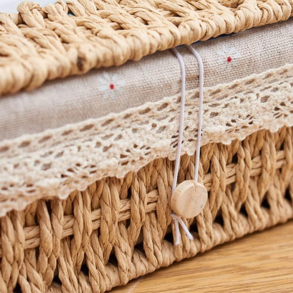 Braided Woven Tissue Box with Lace Trim
