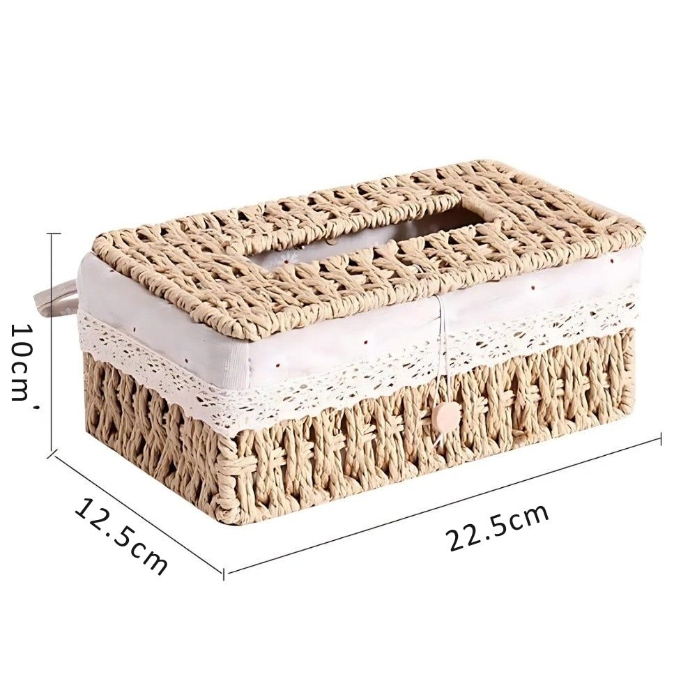 Braided Woven Tissue Box with Lace Trim
