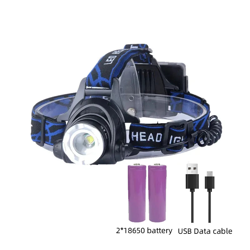 Rechargeable Waterproof LED Headlamp with Adjustable Zoom