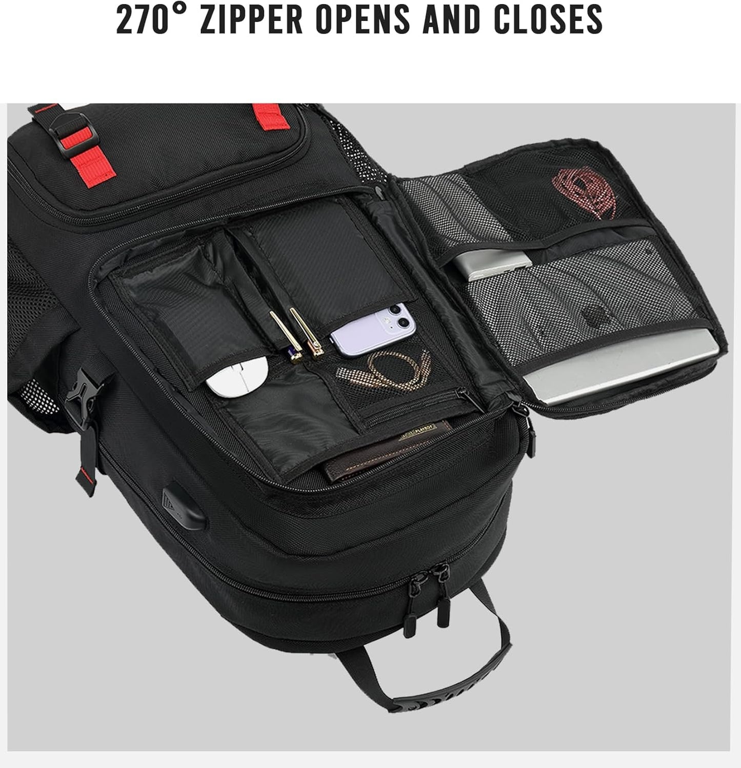 60L Waterproof Travel Laptop Backpack with USB Charging and Shoe Compartment