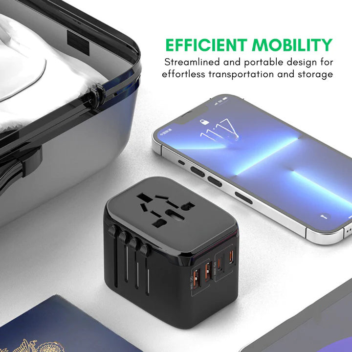 Universal Travel Adapter for 5 Devices with Fast Charging and Worldwide Compatibility