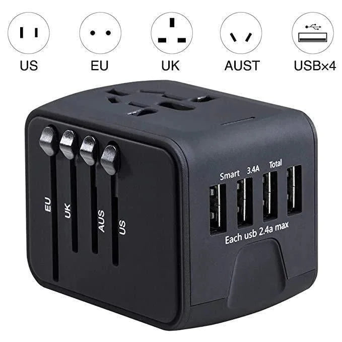 Universal Travel Adapter for 5 Devices with Fast Charging and Worldwide Compatibility