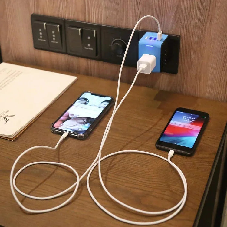Universal Travel Adapter for 5 Devices with Fast Charging and Worldwide Compatibility
