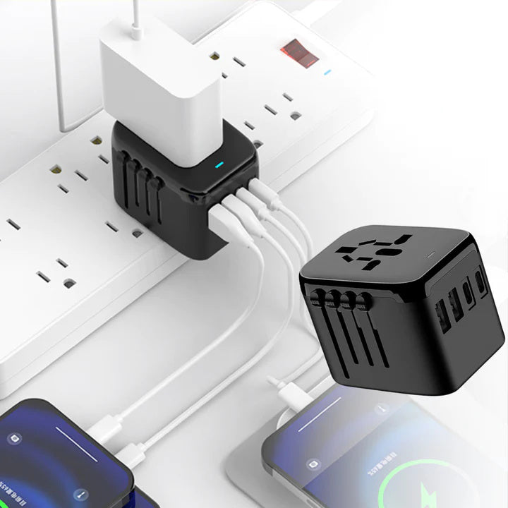 Universal Travel Adapter for 5 Devices with Fast Charging and Worldwide Compatibility