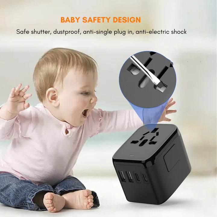 Universal Travel Adapter for 5 Devices with Fast Charging and Worldwide Compatibility