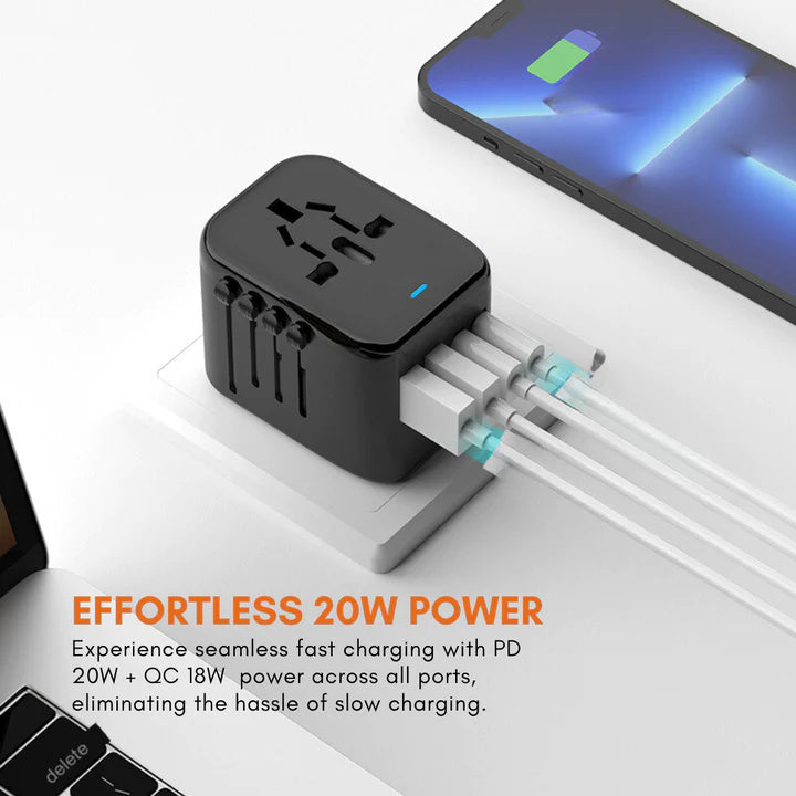 Universal Travel Adapter for 5 Devices with Fast Charging and Worldwide Compatibility