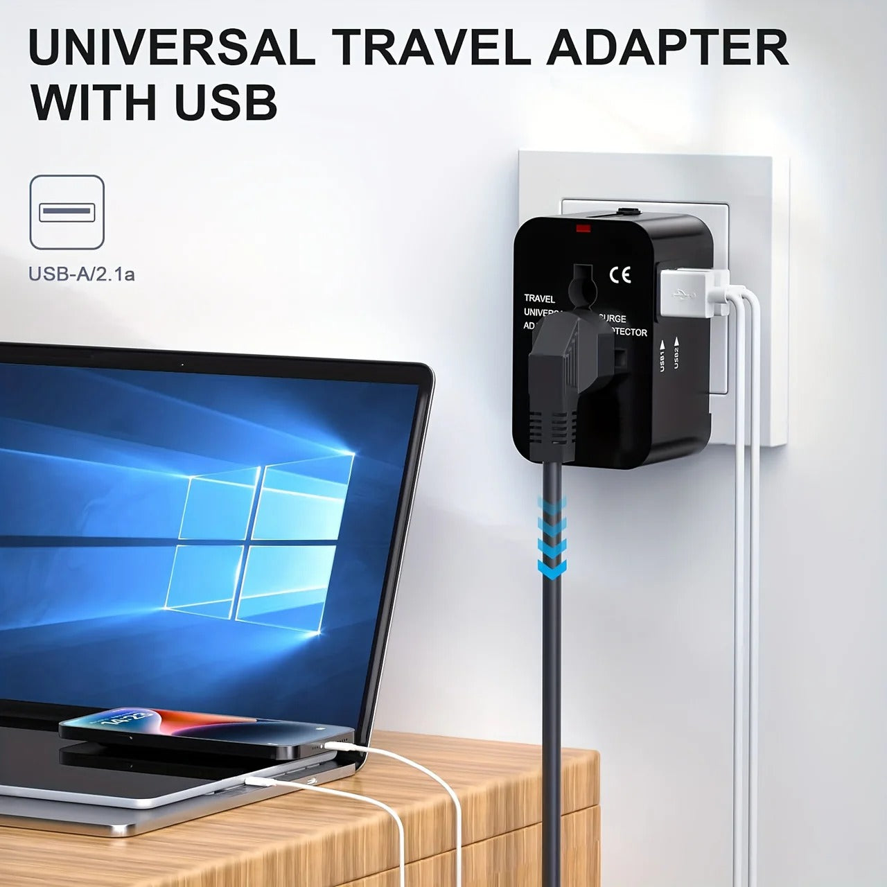 Global Travel Adapter with Dual USB Charging Ports