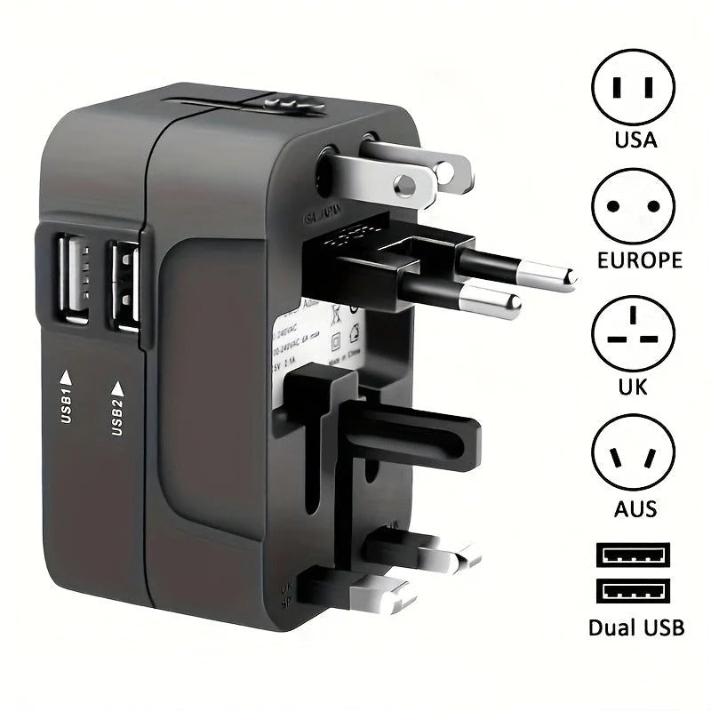 Global Travel Adapter with Dual USB Charging Ports