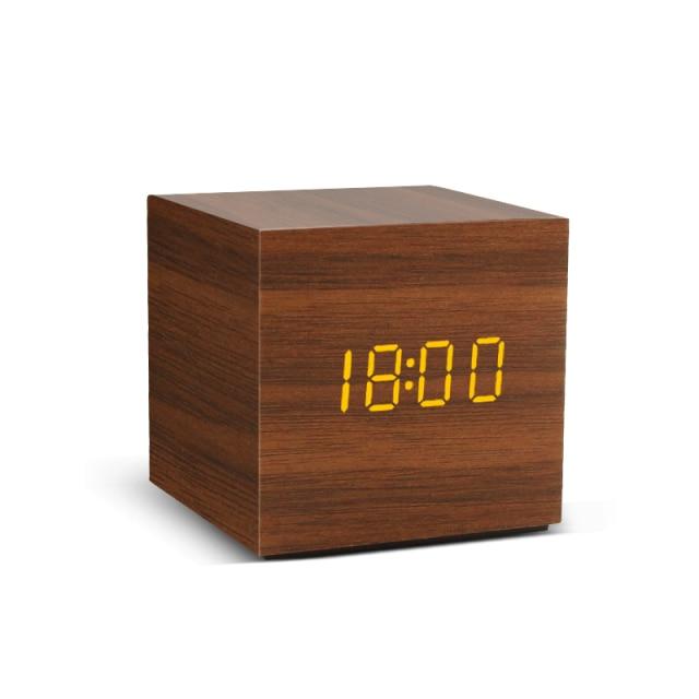 Wooden Minimalist LED Alarm Clock with Temperature and Humidity Display