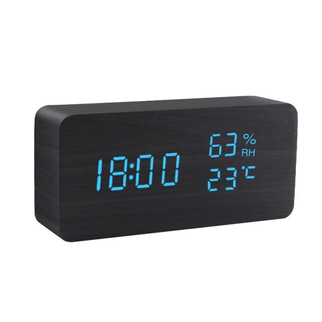 Wooden Minimalist LED Alarm Clock with Temperature and Humidity Display