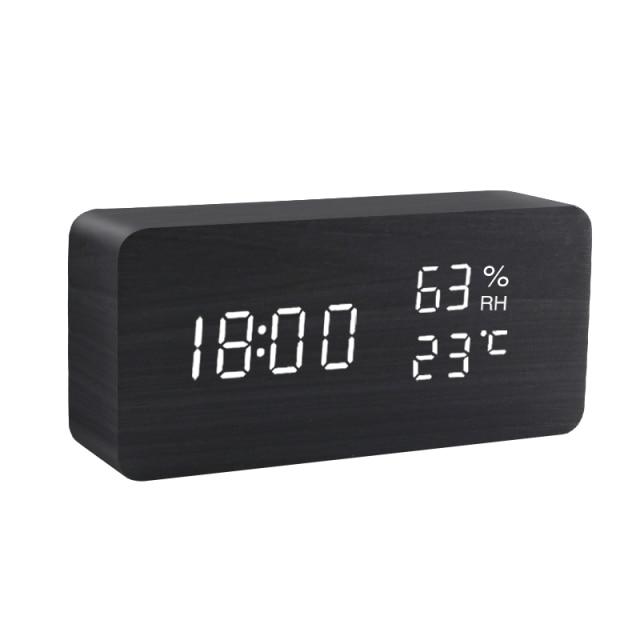Wooden Minimalist LED Alarm Clock with Temperature and Humidity Display