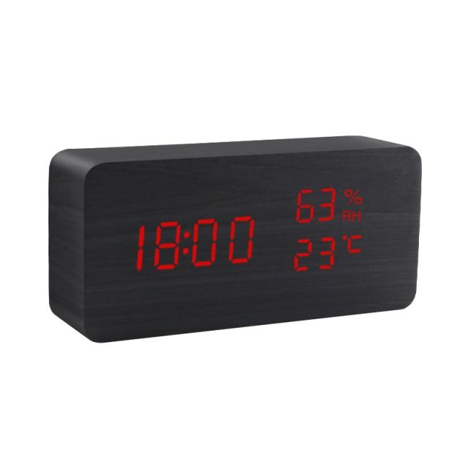 Wooden Minimalist LED Alarm Clock with Temperature and Humidity Display