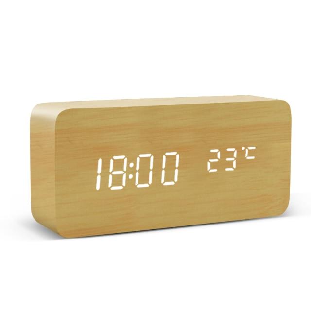 Wooden Minimalist LED Alarm Clock with Temperature and Humidity Display