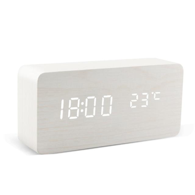 Wooden Minimalist LED Alarm Clock with Temperature and Humidity Display