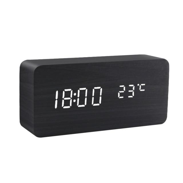 Wooden Minimalist LED Alarm Clock with Temperature and Humidity Display