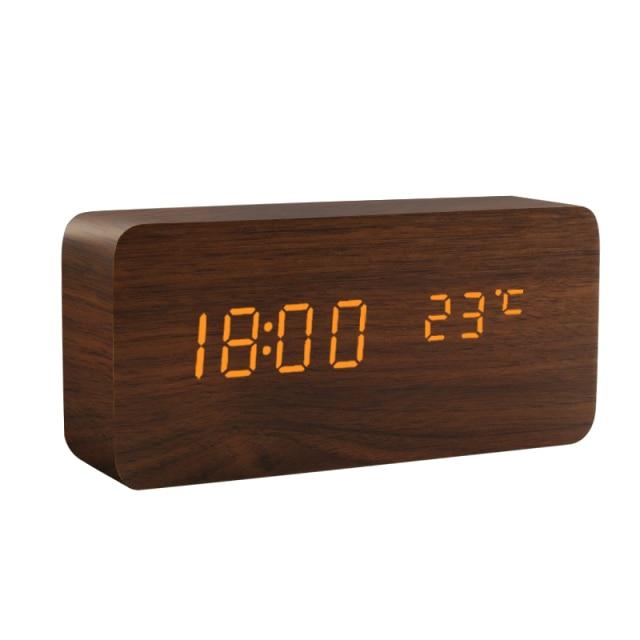 Wooden Minimalist LED Alarm Clock with Temperature and Humidity Display
