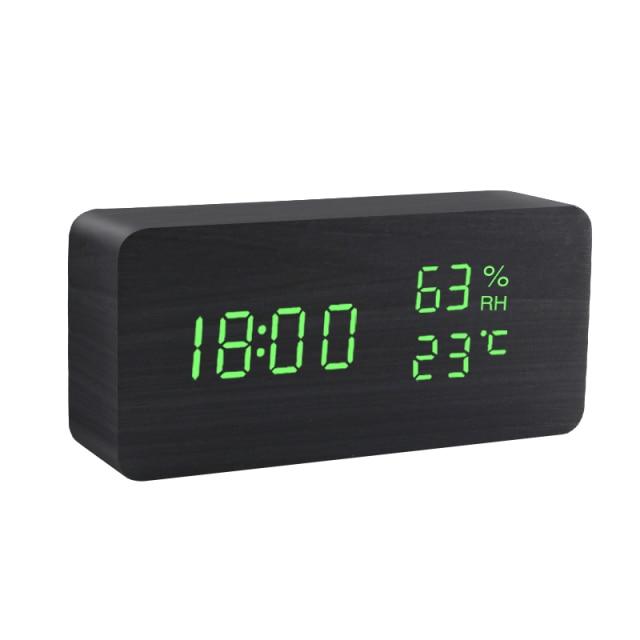Wooden Minimalist LED Alarm Clock with Temperature and Humidity Display