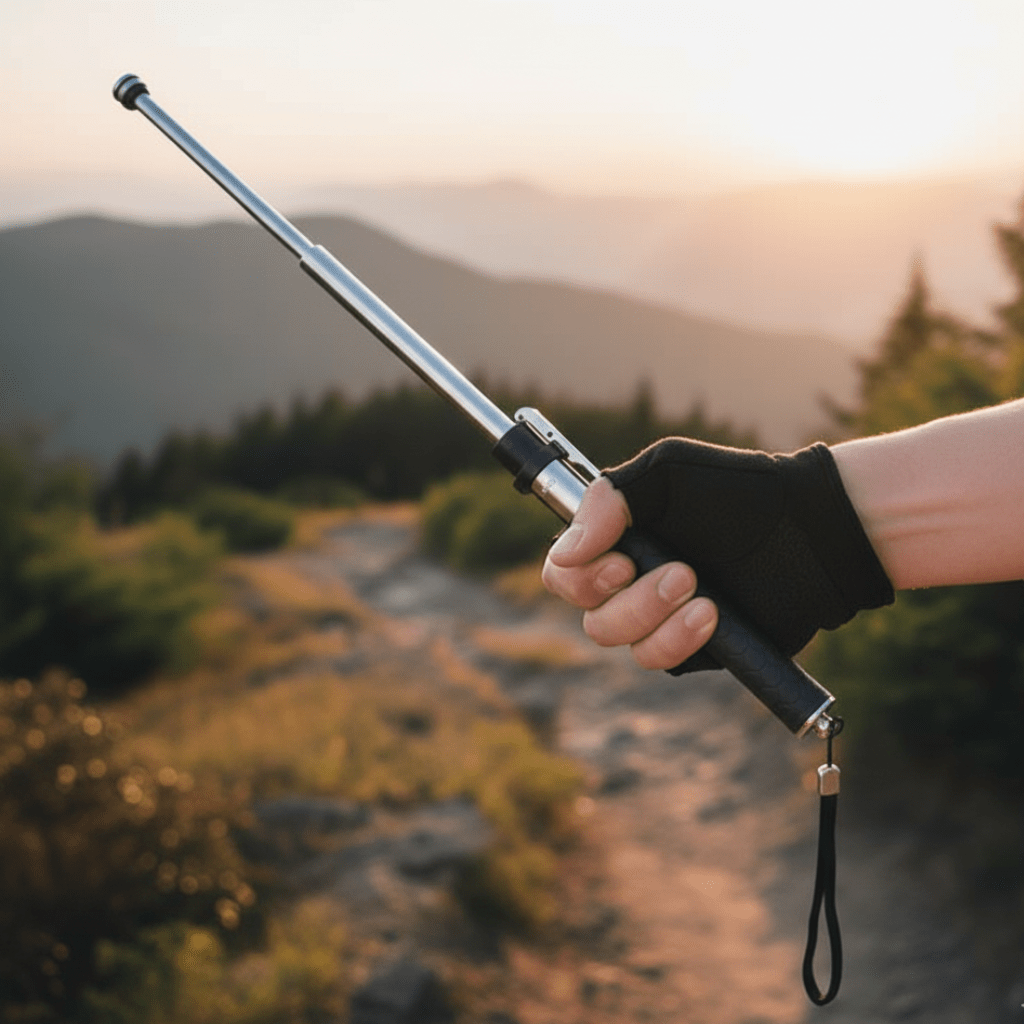 Self-Defense Trekking Stick with Automatic Pop-Up Mechanism