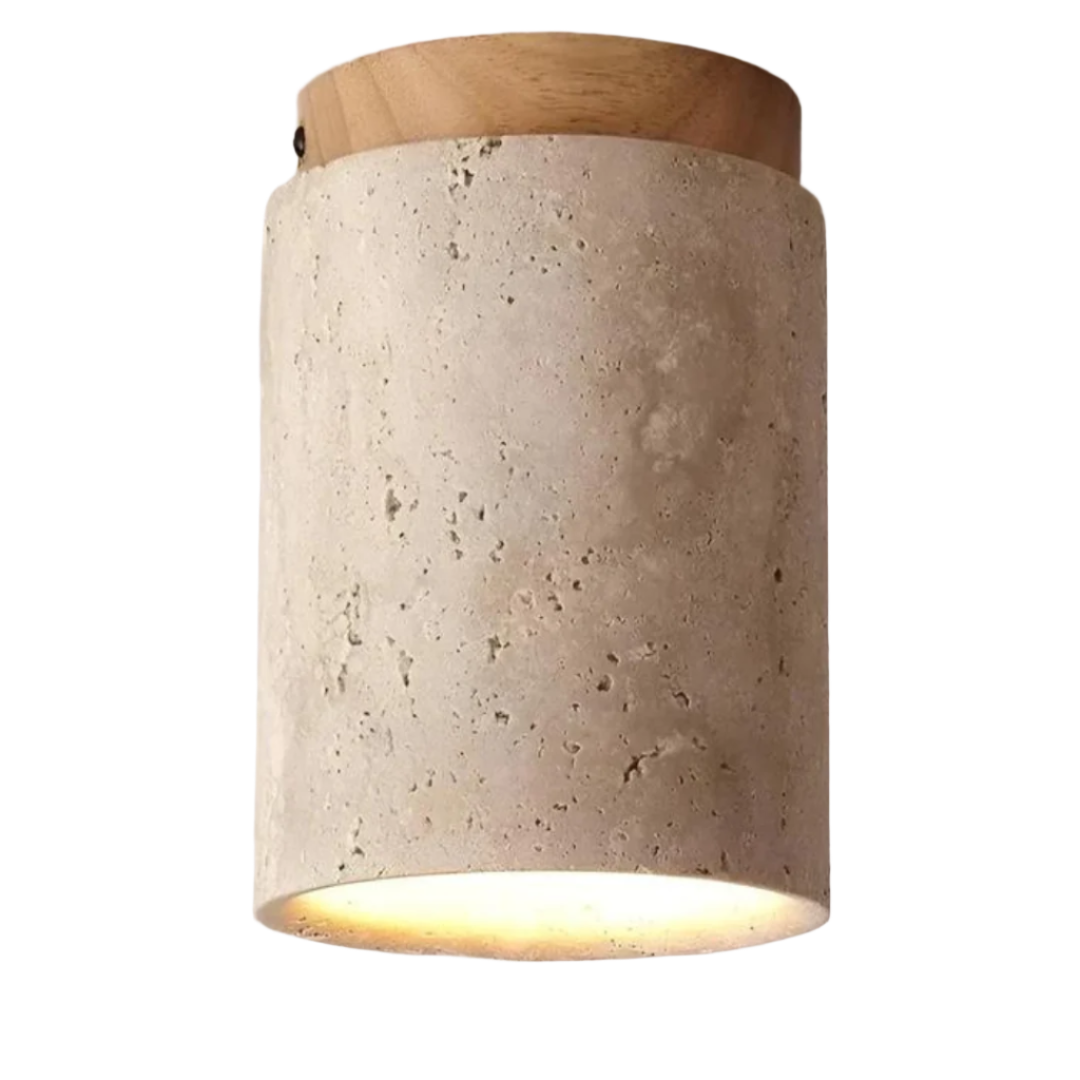 Round Japanese Wabi-Sabi Ceiling Lamp in Natural Travertine