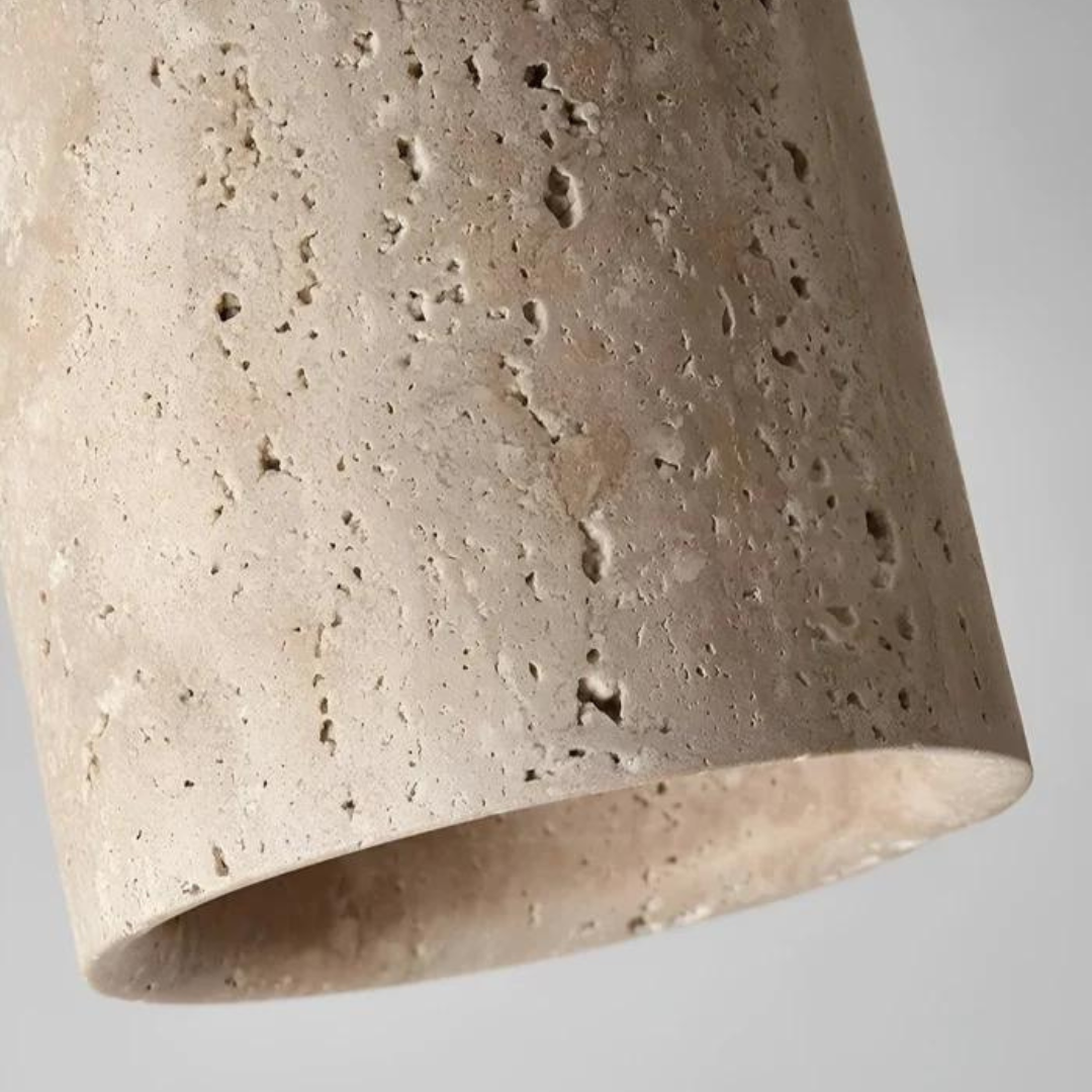 Round Japanese Wabi-Sabi Ceiling Lamp in Natural Travertine