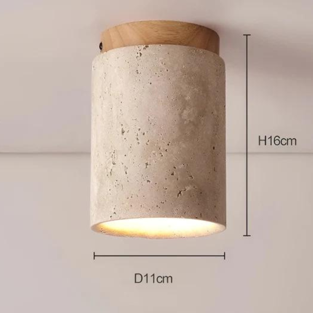 Round Japanese Wabi-Sabi Ceiling Lamp in Natural Travertine