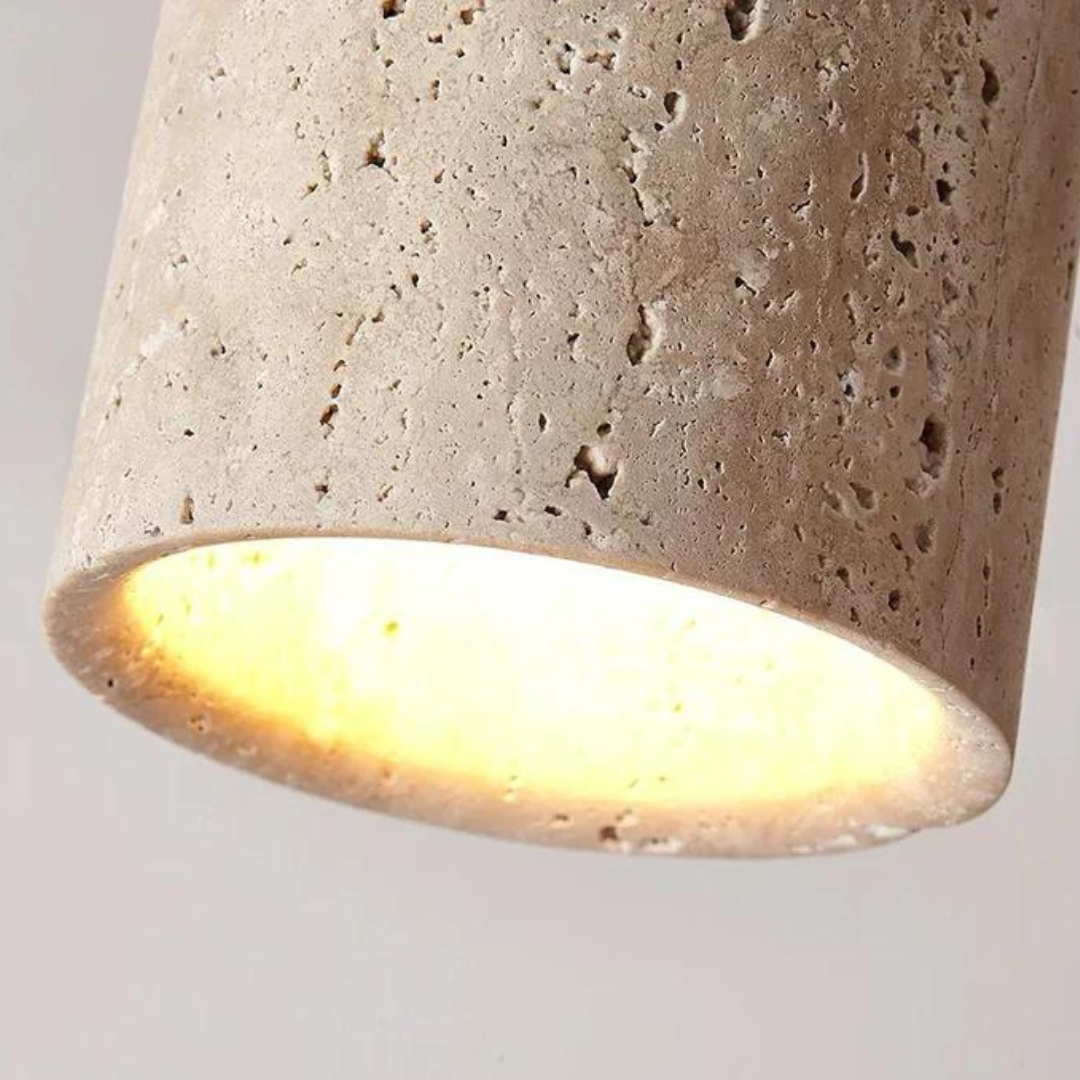 Round Japanese Wabi-Sabi Ceiling Lamp in Natural Travertine