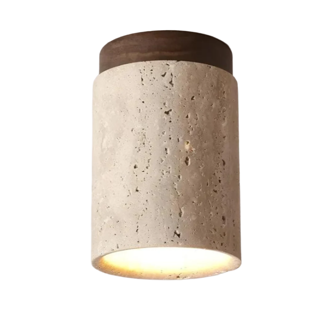 Round Japanese Wabi-Sabi Ceiling Lamp in Natural Travertine